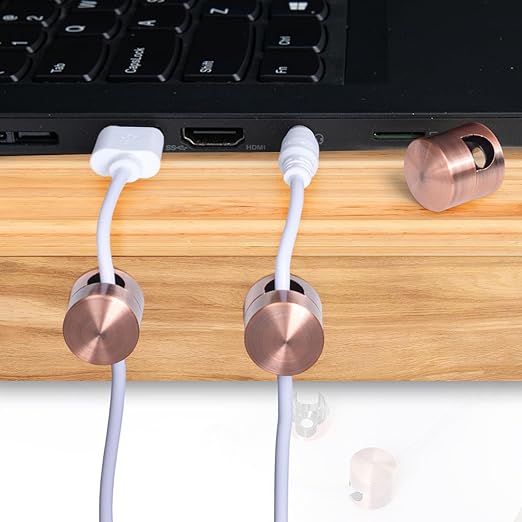 2 Sets Charger Holders for Cords, Red Bronze Color Adjustable Cable Anchor Holders, Adhesive Metal Cord Clips, Cable Management Wire Organizers for Desk, Office, Nightstand