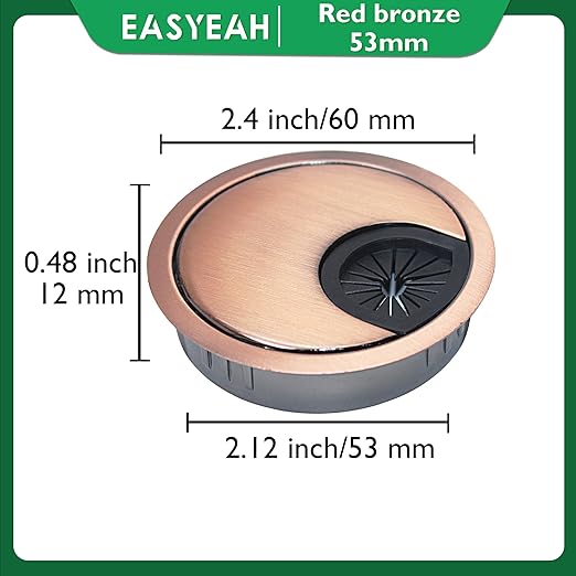 2 Pcs Desk Grommet 2-1/16" / 53 mm, Desk Cord Hole Cover, Cable Grommet Metal Zinc Alloy Materilal, Desk Hole Grommet for Home & Office Pc, Detachable Cable Cord Organizer-Copper Red