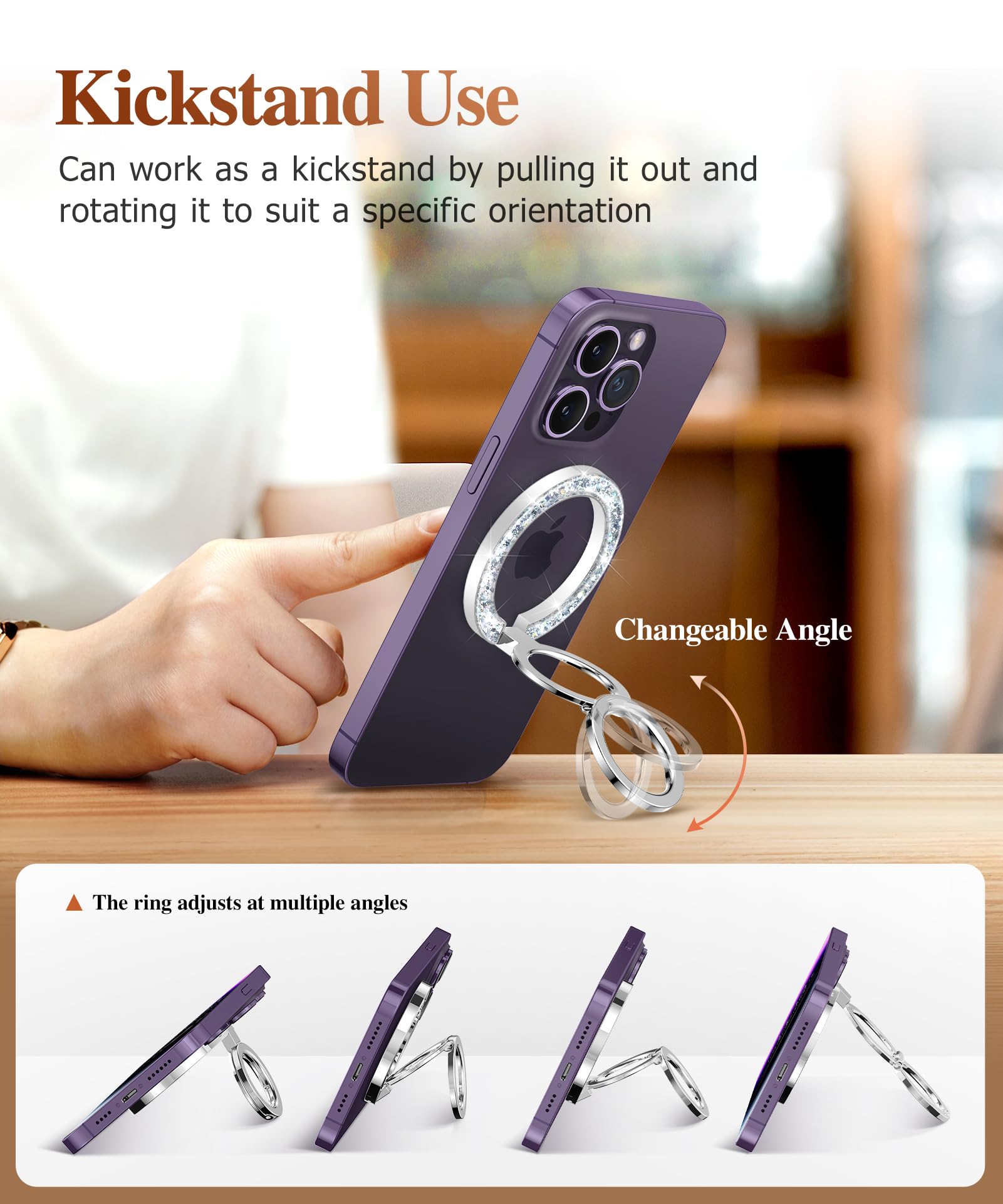 GVIEWIN Magnetic Phone Ring Holder, Compatible with MagSafe Phone Grip