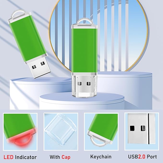 Memorias USB 4GB Flash Drive 50 Pack, USB 2.0 Thumb Drives Bulk Memory Sticks 4GB FAT32 USB Flash Drives Bulk Jump Drives Multipack Pack of 50 with Lanyard(Green 50 Packs 4 GB)