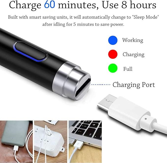 Stylus Pens Compatible for iOS&Android Touch Screens, iPad Pencil with Dual Touch Function, Fine Point Rechargeable Stylus Pen for iPad/iPad Air/Mini/Pro/Android/iPhone/Cellphone/Tablet Pen - Black