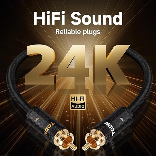 TODN HiFi RCA Cables Audiophile 2 RCA Male to Male Shielded Audio Cable for Home Stereo Systems, Premium Sliver-Plated O-C-C Core (6.5ft/2m, 1 Pair)
