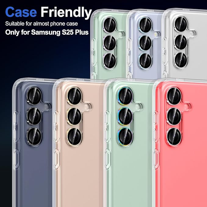 for Samsung Galaxy S25 Plus Camera Lens Protector, Individual Metal Ring Tempered Glass Lens Cover, [Strong Adsorption] Scratch Resistant Ultra-Thin HD Clear Lens Cover, 1 Set-Purple Ring