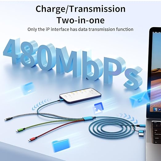 USB A/C 4 in 2 Charging Cable,Dual Type C Mulit Charging Cord Universal Charging Cables for All Devices, Phone Charger Cord Adapter 2 USB-C/IP/Micro Port for Cell Phones Tablets Galaxy PS & More