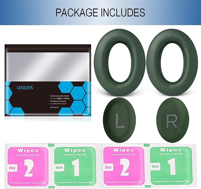 GEVO Replacement Ear Pads for Bose QC45, Ear Cushions for Bose QuietComfort 45 (QC45) & Quiet Comfort SE (QC SE) Headphones, Earpads with Softer Leather Noise Isolation Foam (Green)