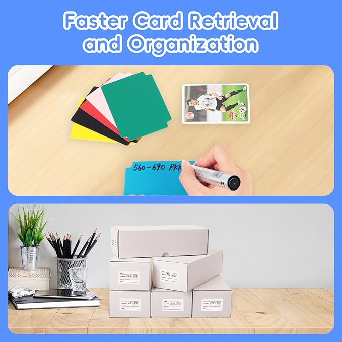 Toploader Storage Box, 6 Packs 900 Count Corrugated Cardboard Storage Box for TCG, Mtg, Sport Cards, Trading Cards, Toploader Collector Boxes with 3 Markers, 6 PCS Multicolor Dividers and Labels