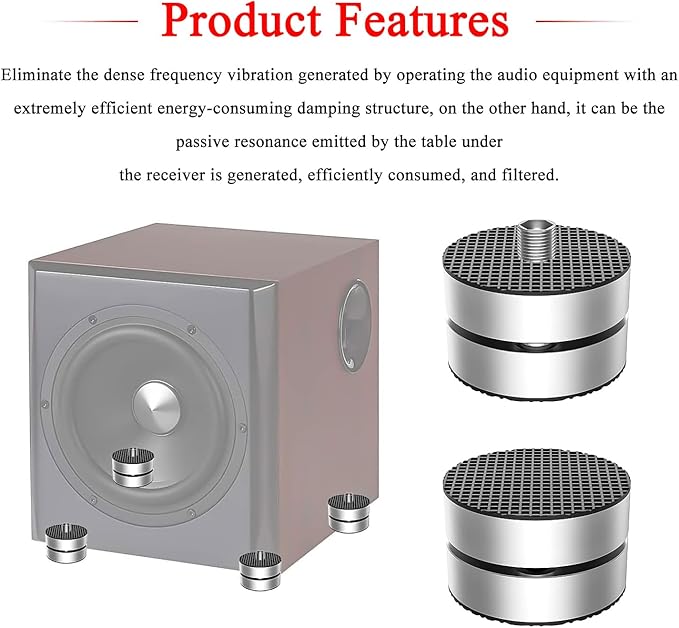 Audiocrast 4X HiFi Speaker Spike Pad Isolation Feet Stand Feet 40X23MM Shock Absorber with Stainless Steel Ball for Audio Speaker Subwoofer CD DVD Amplifier Turntable DAC