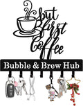 Personalized Coffee Key Holder Wall Mount, Custom Metal Key Rack Key Holder with Name, Deer Cabin Wall Keys Hanger with Hooks for Entryway, Front Door, Hallway, Kitchen, Living Room