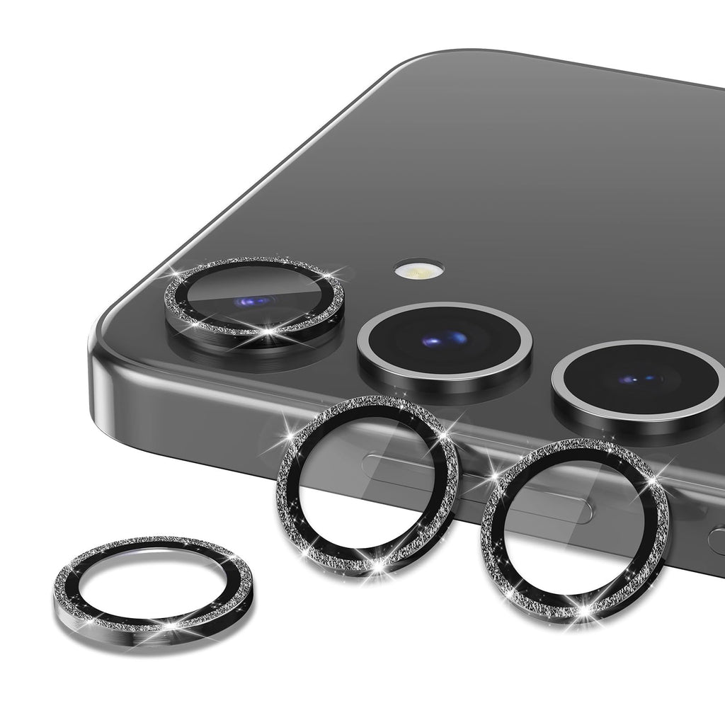 Avocase for Samsung Galaxy S25 Camera Lens Protector, Individual Metal Ring Tempered Glass Lens Cover, [Strong Adsorption] Scratch Resistant Ultra-Thin HD Clear Lens Cover, 1 Set-Black Sparkly
