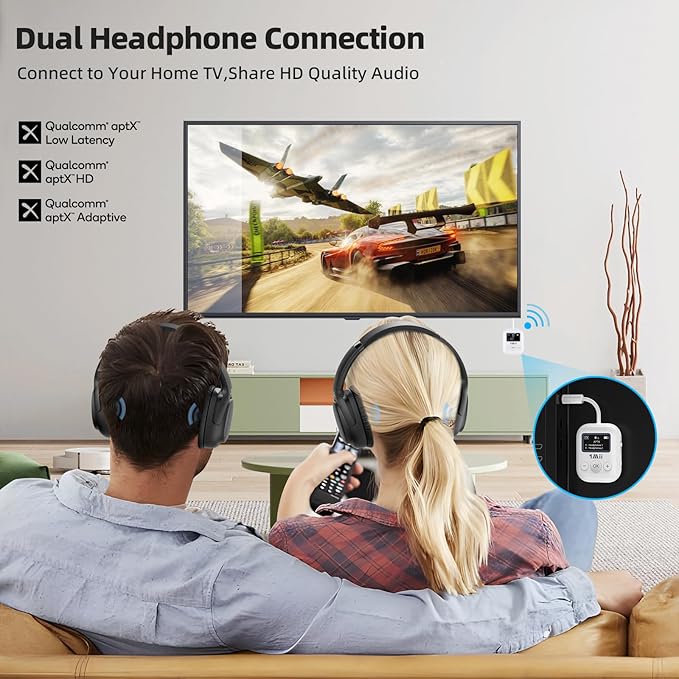 1Mii Bluetooth Transmitter for Airplane, Bluetooth 5.3 Adapter for TV,Airplane Travel Essentials, Aptx Low Latency Wireless Audio Aux for Headphones, Any 3.5mm Jack,Linking 2 Devices (White)