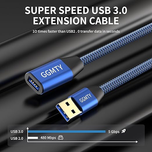 USB 3.0 Extension Cable 25ft,Type A Male to Female Extension Cord Durable Braided Material High Data Transfer Compatible with USB Keyboard,Mouse,Flash Drive, Hard Drive,Printer