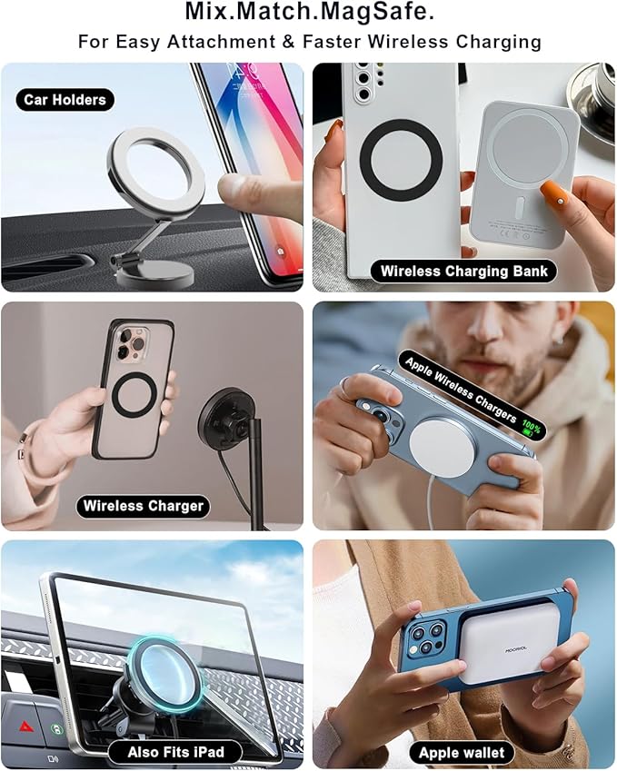 Magnetic Adapter Rings 2PCS Compatible for Magsafe,for Kindle Pop Socket Magnetic,for Magsafe Accessories & Wireless Charging for iPhone 16/15/14/13 Mini Plus Pro Max/Pixel 8/ S24 Ultra/ S23 and More