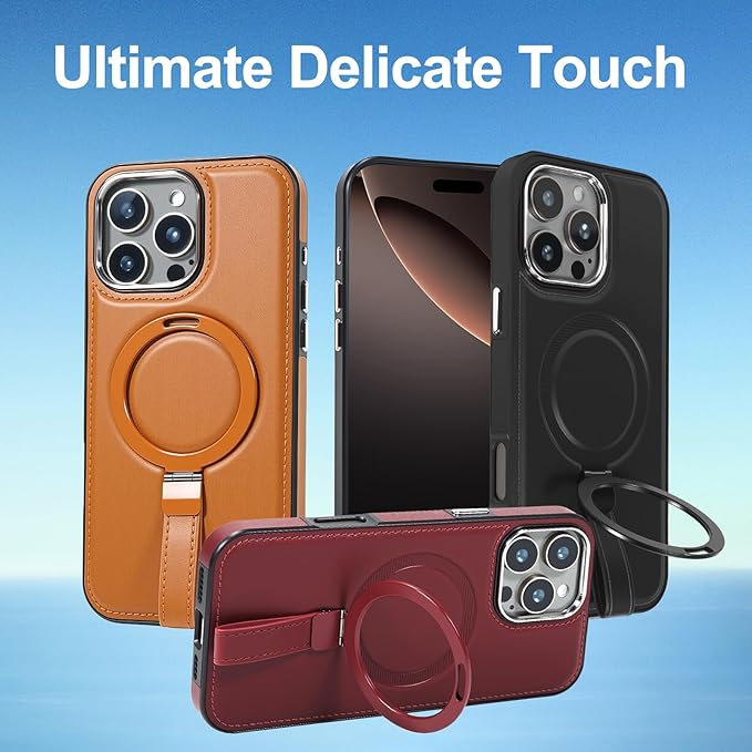 Leather Case, Suitable for iPhone 15 Pro Max Case, Invisible Magnetic Design, Equipped with a Lanyard and Foldable Stand, Black, Yellow and red (Yellow, iPhone 15 Pro Max)