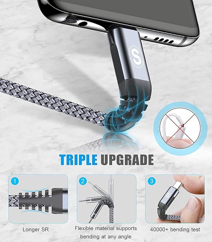 USB Type C Cable 3.1A Fast Charging [3Pack,6.6ft+3.3ft+3.3ft],Sweguard USB-A to USB-C Charger Nylon Braided Cord for Samsung Galaxy S21 S20 S10 S9 S8 Plus,Note 20 10 9 8 7,A71 A51 A32,LG,Moto,PS5-Grey