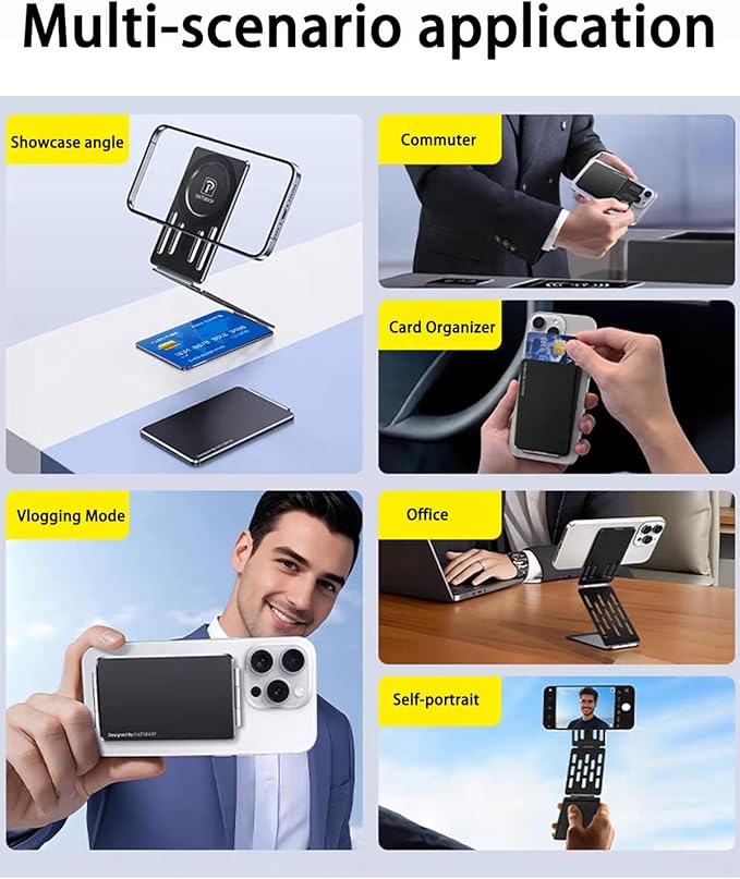 magsafe Phone Stand Tri-Fold Phone Credit Card Holder – Premium Aluminum Alloy, Adjustable Viewing Angles, Portable Phone Holder for iPhone 16 Pro Max 15 14 13 12 Plus