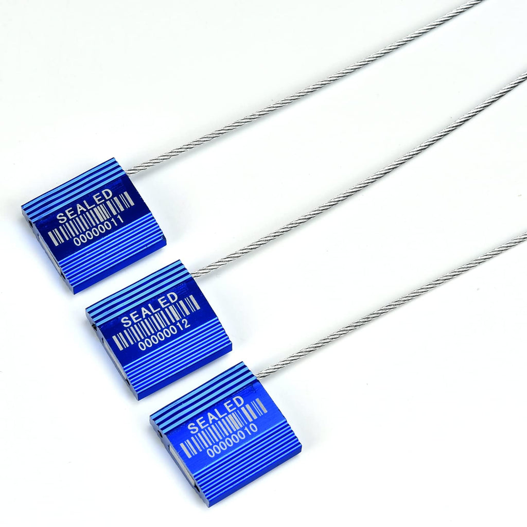 LeadSeals 50 Blue High Security Cable Seals With Barcode - Pull Tight Numbered Steel Anti-Tamper Shipping Self-Locking Tags for Logistics - ISO 17712 Certificated