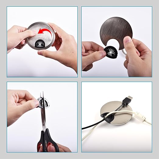 2 Pack Desk Grommet 2 Inch 50mm, Zinc Alloy Computer Desk Wire Hole Cover, Office Desktop Cord Cable Hole Metal Ring, Bright Silver
