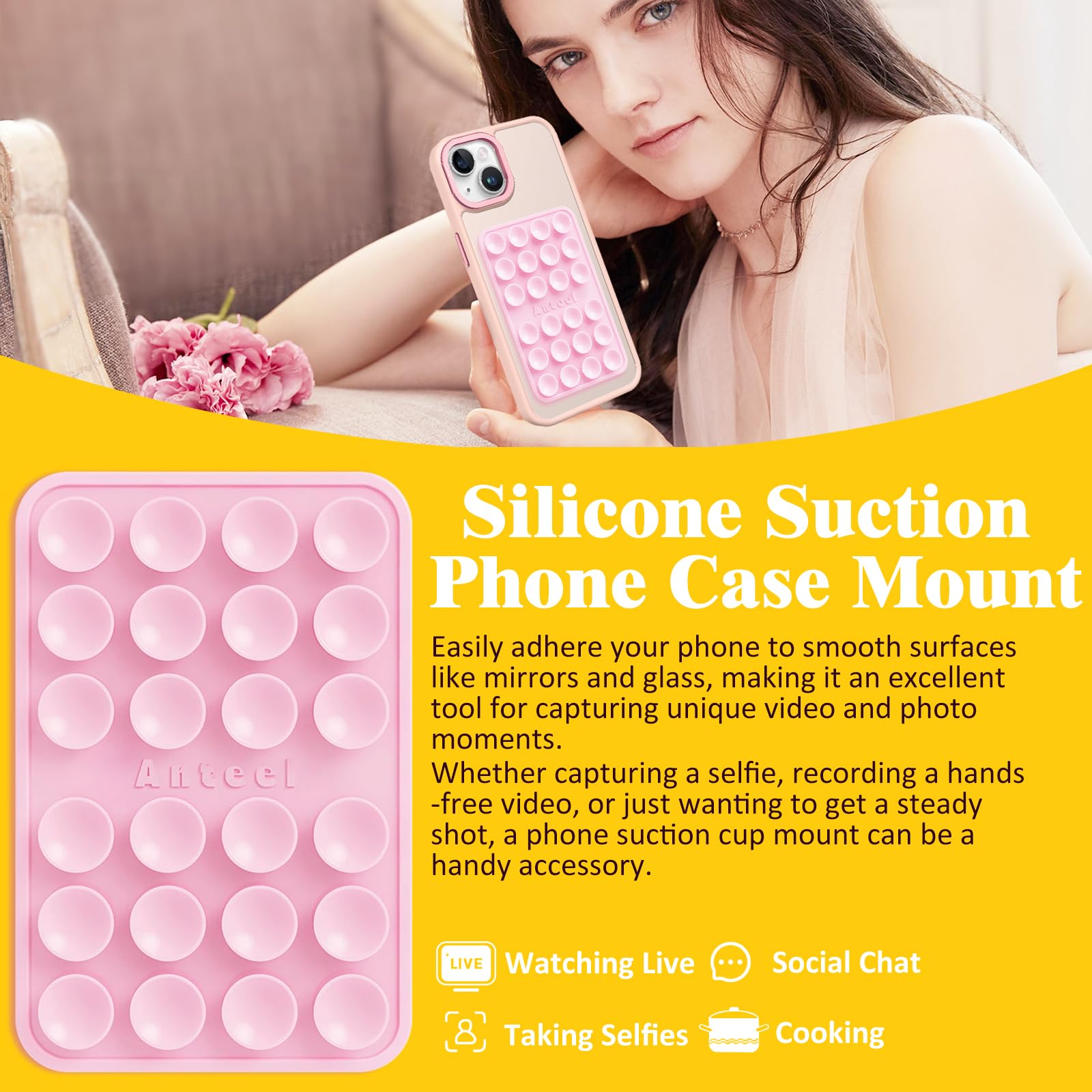 JingJinYY Medium-Sized Silicone Suction Phone Case Adhesive Mount, Enhanced Suction Power and Upgraded Thickened Sticky Phone Grip, Durable, Hands-Free Sticky Phone Holder, 2.28"x3.46" (White)