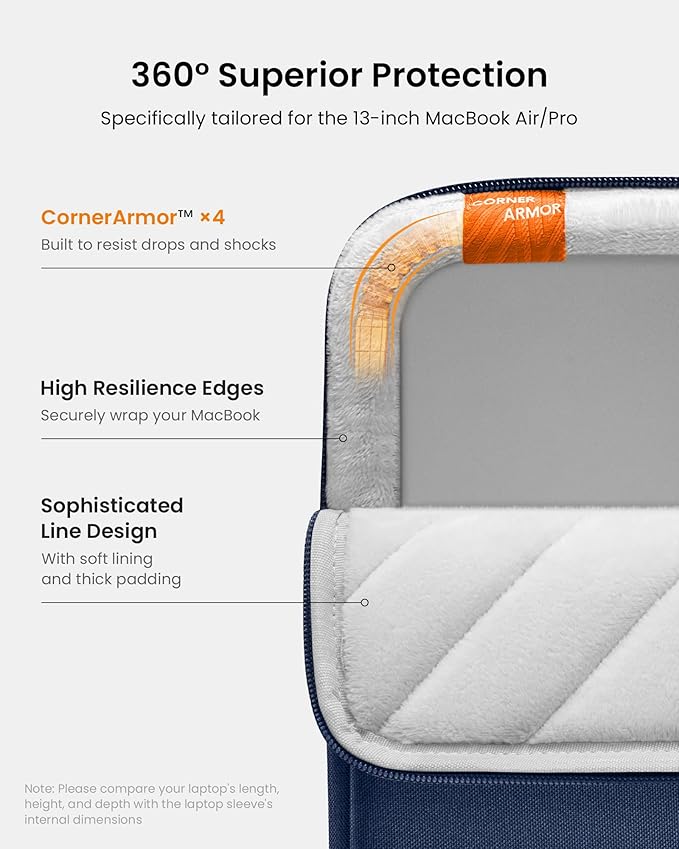 tomtoc 360 Protective Laptop Sleeve Set for 13-inch MacBook Air M4/A3240 2025, M3/A3113, M2/A2681 M1/A2337, 13-inch MacBook Pro M2/A2686 M1/A2338, Water-Resistant Laptop Case with Accessory Pouch