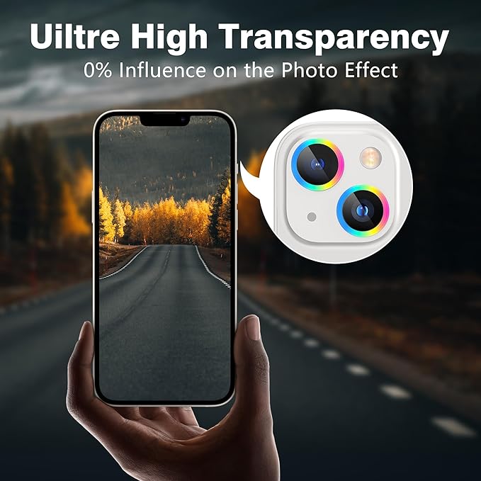 AGVEE 3+3 6 Pack for iPhone 14 6.1" / 14 Plus 6.7" Camera Lens Cover Protector, Metal Ring 9H Tempered HD Glass Camera Cover Protector Film, Silver
