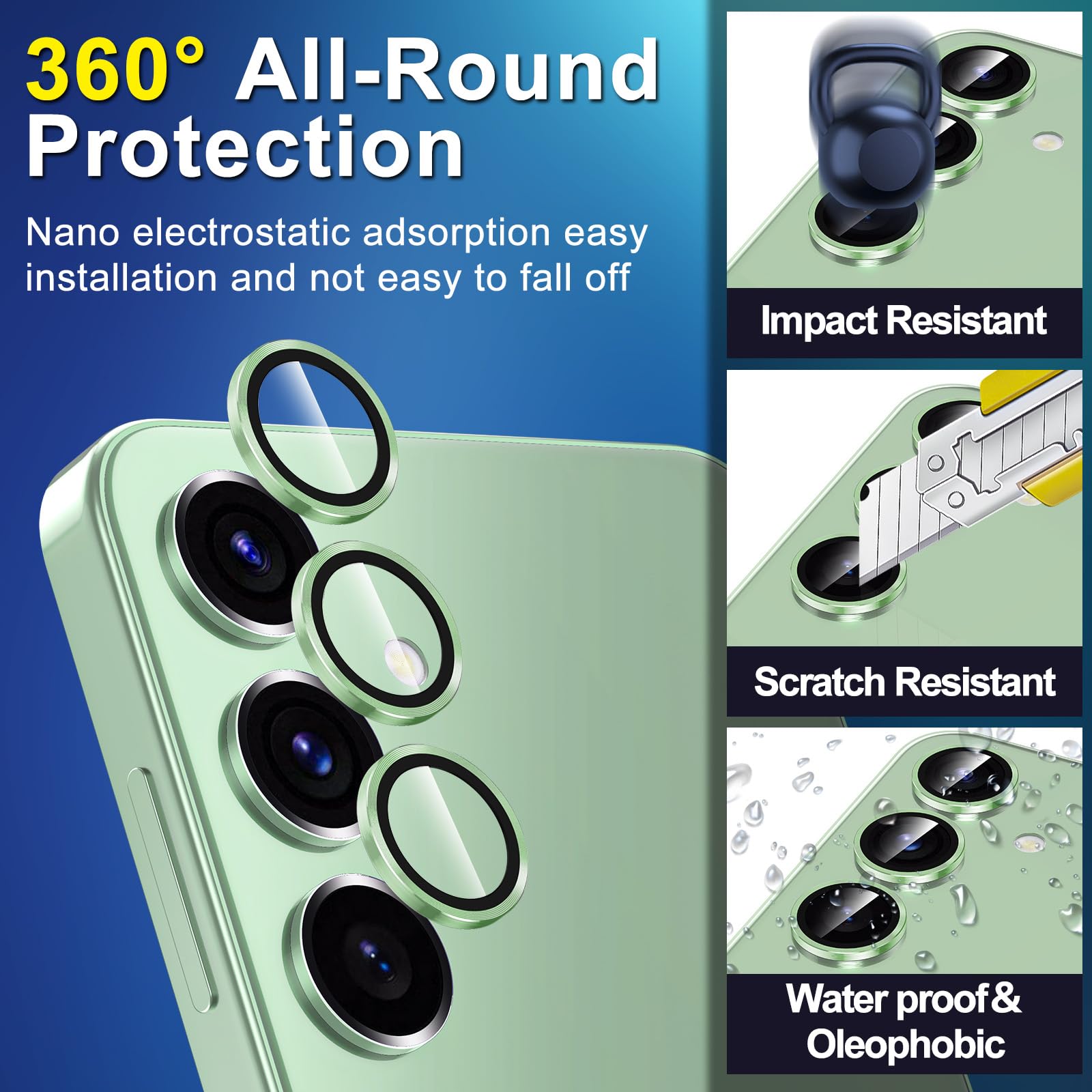 Avocase for Samsung Galaxy S25 Camera Lens Protector, Individual Metal Ring Tempered Glass Lens Cover, [Strong Adsorption] Scratch Resistant Ultra-Thin HD Clear Lens Cover, 1 Set-Light Green
