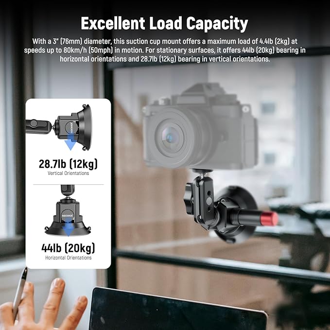 NEEWER 3" Suction Cup Mount with Phone Holder Action Camera Adapter Compatible with iPhone GoPro DJI Insta360, Ball Head Magic Arm Cleaning Cloth Quick Release Car Mount for POV Video Recording, CA104