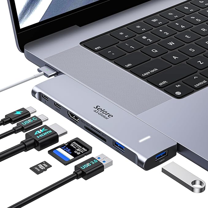 USB C Adapter HDMI Hub for MacBook Pro/Air M1 M2 M3 2024 2023 13" 15" 16",Mac USB Adapter 7-in-2, MacBook Accessories with HDMI,Thunderbolt 3, USB C and 2 A 3.0 Data Ports, SD&microSD Card Reader