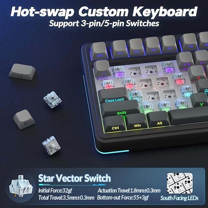 AULA S75 PRO Wireless Gaming Keyboard with Screen & Knob, Tri-Mode Hot Swappable Mechanical Keyboard 75%, Pre-lubed Switches, RGB Backlit, Side Printed PBT Keycaps, Creamy Sounding Computer Keyboards