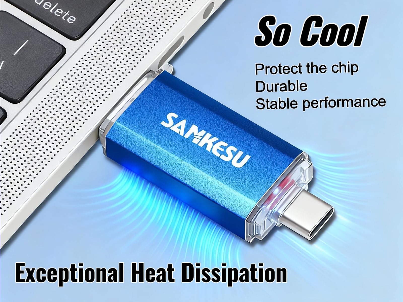 SANKESU 256GB USB C Flash Drive 2 in 1 Thumb Drive 3.0 USB-A & Type-C Dual OTG Photo Storage Memory Stick Compatible with Android Phone,PC, Laptop,Smartphone,Tablet(Blue)