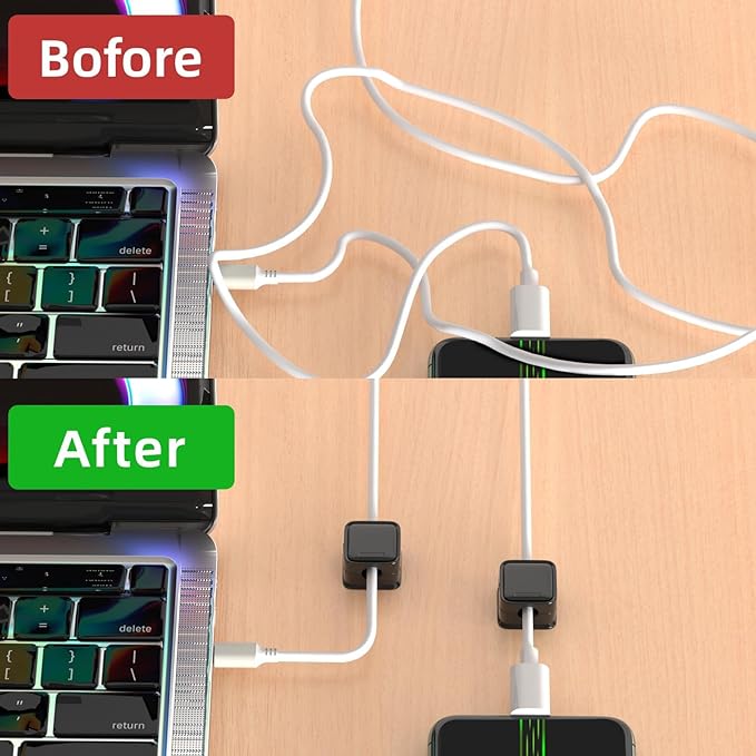 12 Pack Magnetic Cord Organizer Holder, Strong Adhesive Desk Cable Management, Easy Open, Organize Phone Charging Cords, Wire Holder, Neatly for Home, Office, Car, Desk, Nightstand - Black