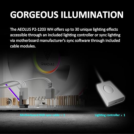 GAMDIAS Aeolus P2-1203U 120mm ARGB PWM Fan(3 Fan Pack w/USB Hub), Include Reverse Fan Blade x3, ARGB Sync Ready, Easy Installation & Cabless Daisy-Chain Design, Silent Operation, Up to 2400RPM, White