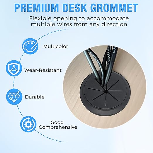 Desk Grommet 2" (50 mm), Desk Hole Cover for Cables Dark Grey, Cable Grommet ABS Plastic, Desk Hole Grommet for Office and Home Table Cable, Detachable & Flexible Cable Cord Organizer-4 Pcs