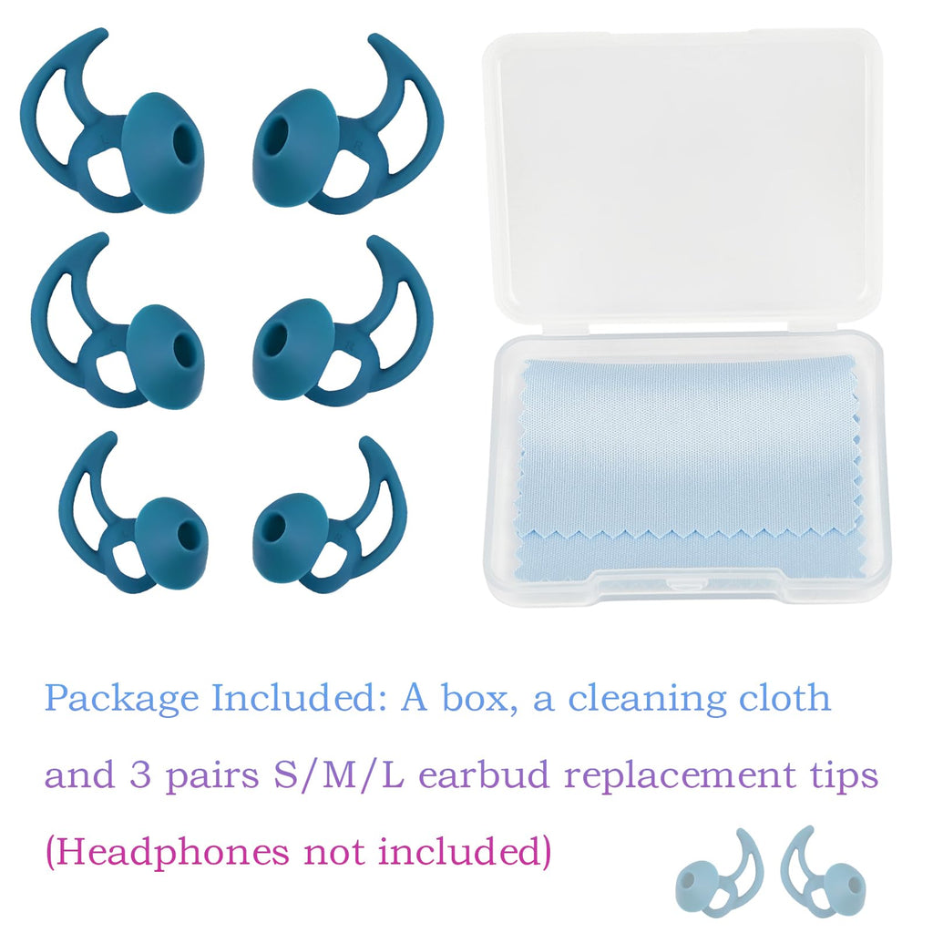 WKYMY Ear Bud Pads Replacement Ear Tips Silicone Earbud Tips Compatible with Bose Quietcomfort and Sport Headphone Rubber Tips Earbud Covers Eartips 3 Pairs S M L Blue