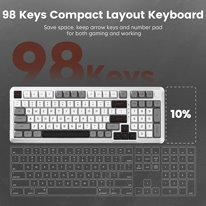 Redragon Wireless Mechanical Keyboard, 3 Mode Gasket Mounted RGB Gaming Keyboard with Volume Knob, Pre-Lubed Linear Switches, MDA-Profile, 98 Keys Hot Swappable Creamy Keyboard for Pc/Tablet/Xbox Blue