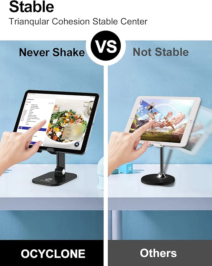 OCYCLONE Phone Stand, Adjustable Height and Angle Foldable Cell Phone Stand Holder for Desk, Taller iPhone Stand Compatible with 4.7"-13" Smartphones iPad Tablet, Black
