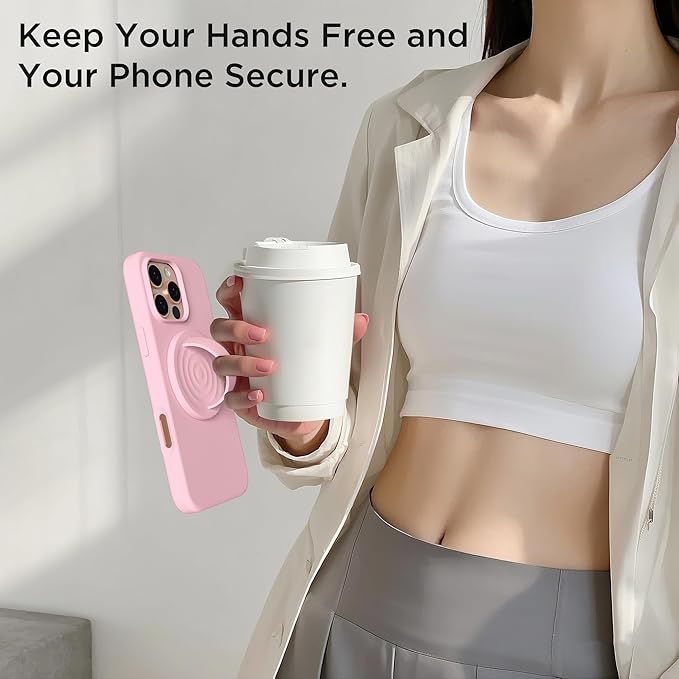 Magnetic Phone Ring Grip Holder, Silicone Finger Loop Grip, Compatible with MasSafe, Back of Phone for iPhone Pro Max/Plus/16/15/15/14/13/12 Series, Pink