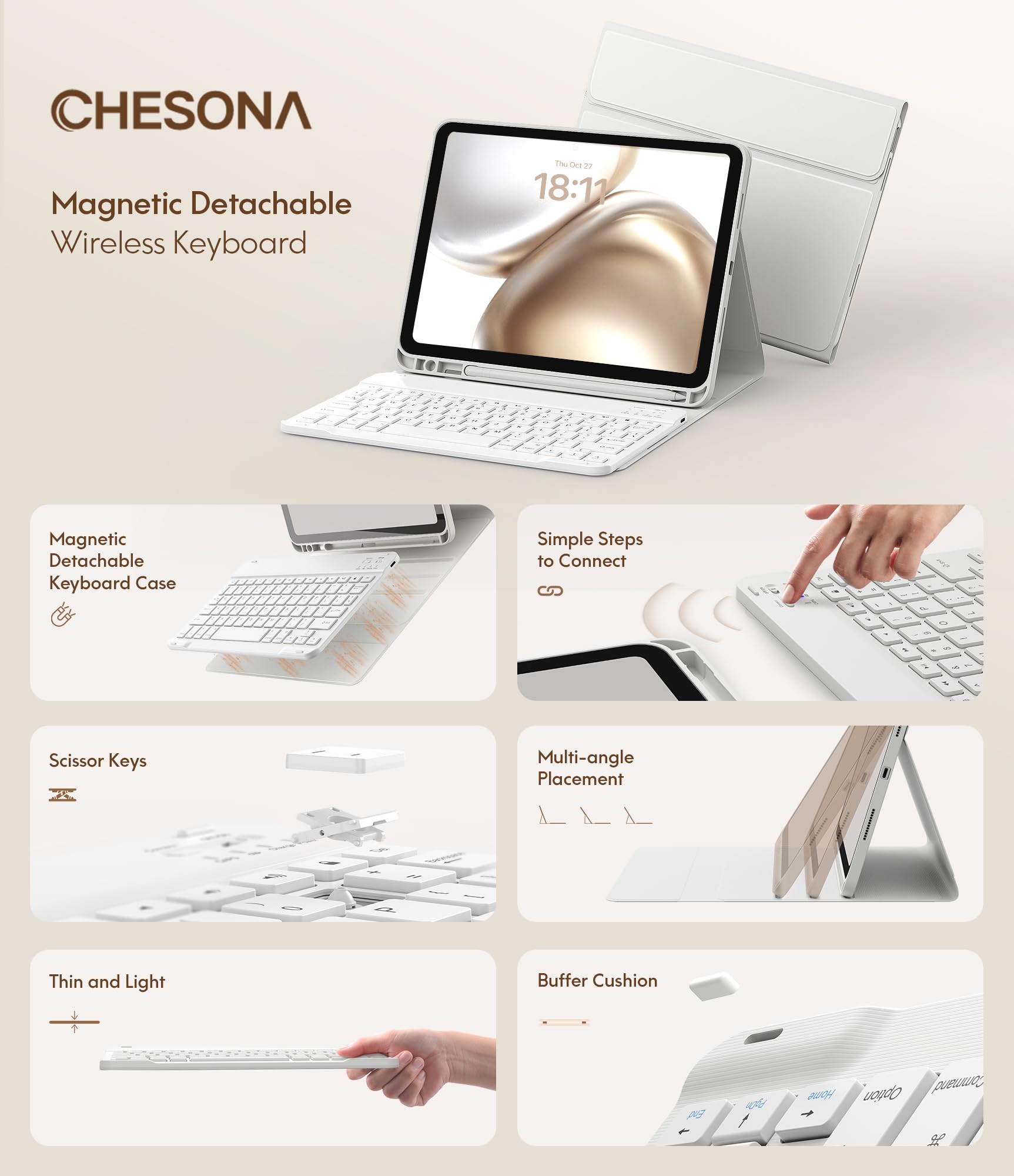 CHESONA Compatible for iPad 11th(A16)/10th Generation Case with Keyboard