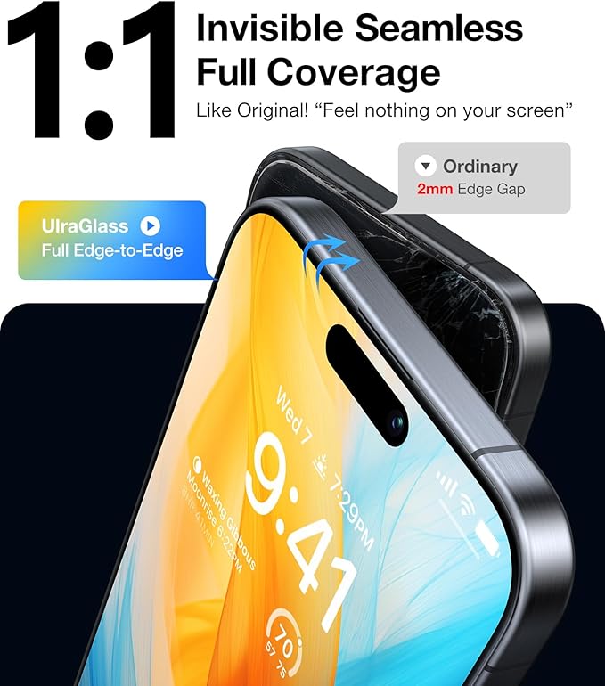 UltraGlass Unbreak Top 9H+ Glass for iPhone 14 Pro Max Screen Protector [12FT Military Grade Shatterproof & Longest Durable] Screen Protector 14 Pro Max Tempered Glass, Anti-fingerprint, 2 Packs