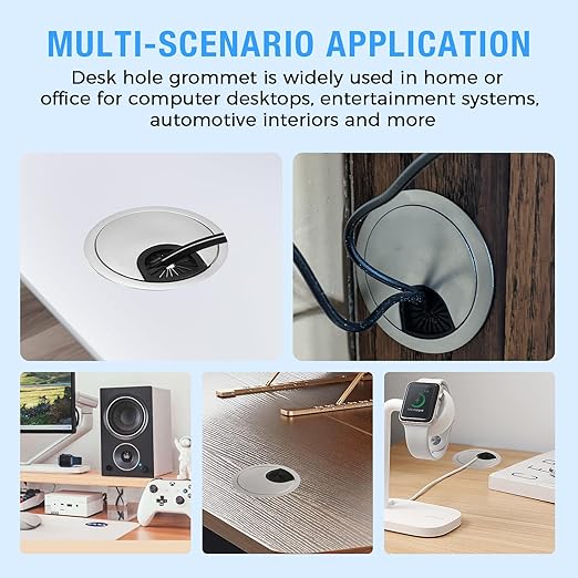 Desk Grommet 2" (50 mm), Desk Cord Hole Cover, Cable Grommet ABS Plastic, Desk Hole Grommet for Office and Home Table Cable, Detachable Cable Cord Organizer (Silver Sand 2 Pcs)