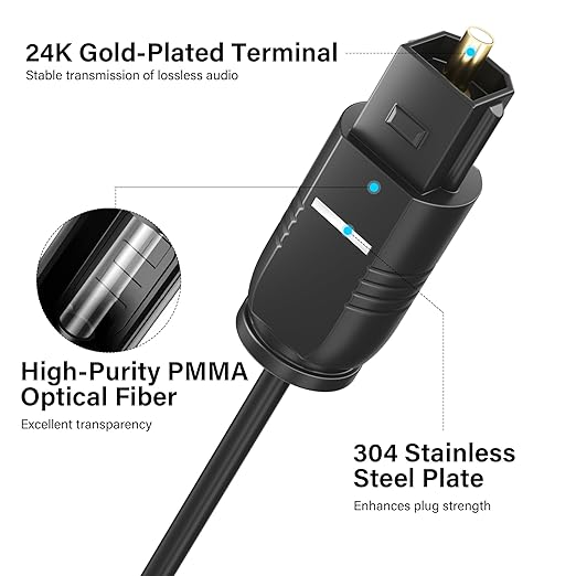 Adoreen Ultra-Thin Slim Digital Optical Audio Cable 6 FT/2 Pack, Fiber Optic Toslink SPDIF Cord Gold-Plated High-Speed Flexible & Durable for TV Soundbar Home Theater Game Console PS4 Xbox +Ties