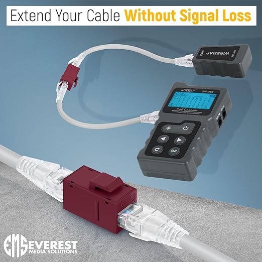 Everest Cat6 RJ45 Keystone Coupler (12-Pack) in Red - RJ45 Coupler - Cat 6 Couplers - Female to Female Cat6 Keystone Jacks - Ethernet Couplers - Ethernet Cable Extender