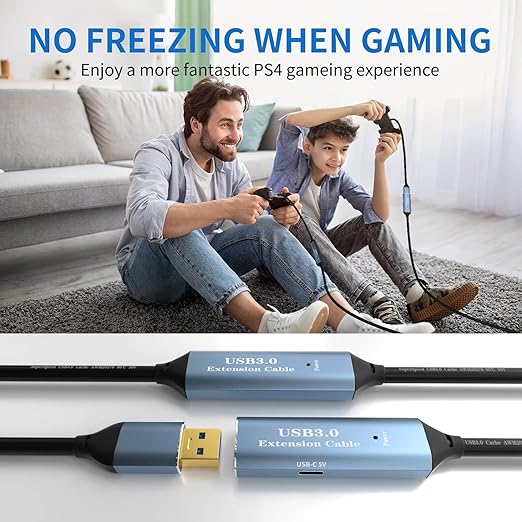 USB 3.0 Extension Cable 80FT Type A Male to Female Active Extender Cord with 4 Extension Chipsets Signal Booster and 1 USB-C Charging Port, for Webcam, PlayStation, Printer, Camera