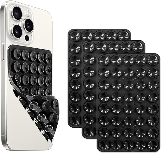 3 Pack Double Sided Silicone Suction Cup Phone Case Mount, Hands-Free Silicon Phone Grip with Higher Suction Power for Selfies and Videos, Non Slip Phone Accessories, Black