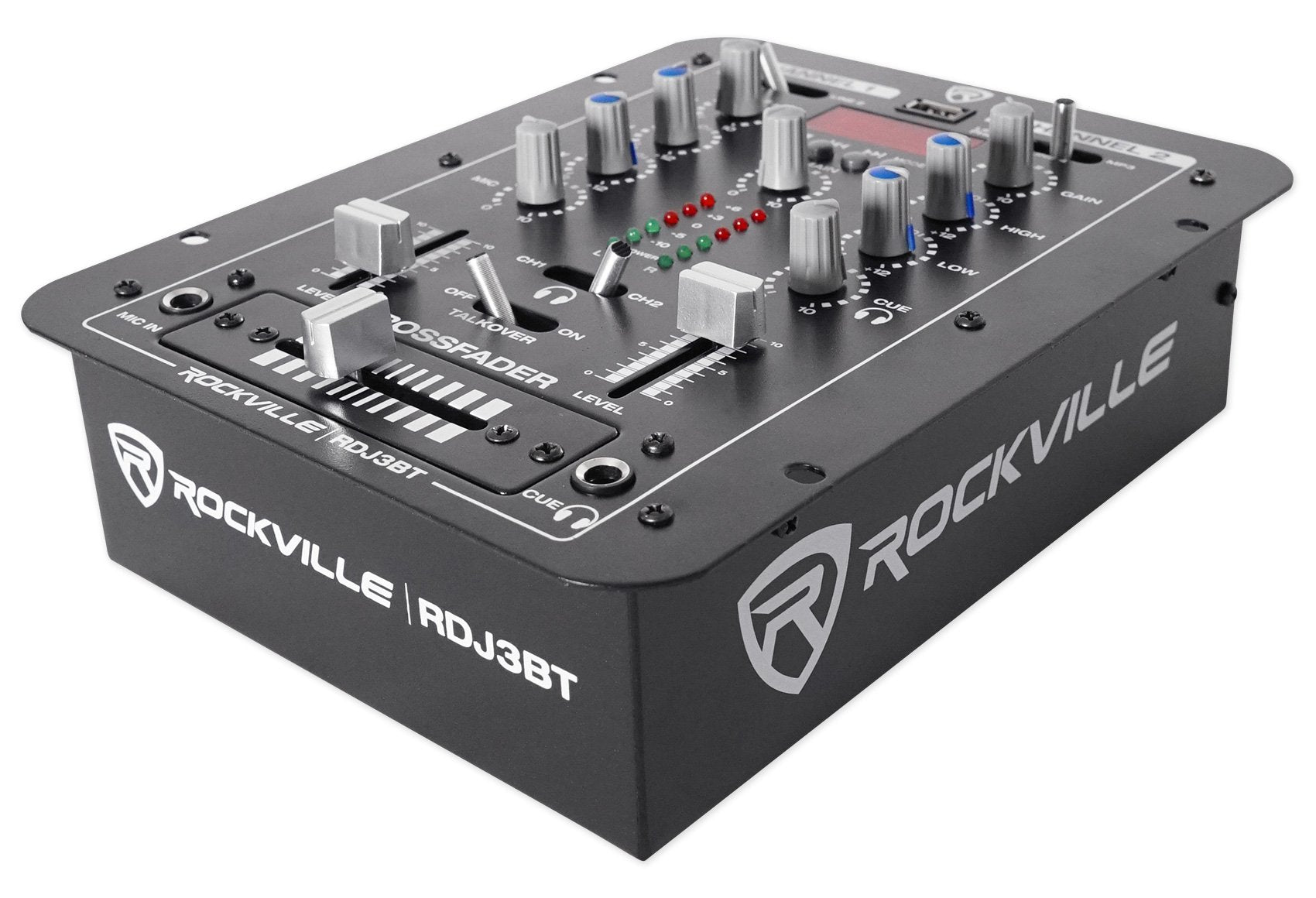Rockville RDJ3BT 2 Channel DJ Mixer with USB, Bluetooth, Talkover, 4 Line Inputs