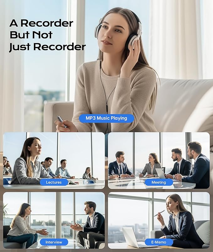 128GB (9800Hrs) Voice Recorder w/Type-C, Audio Recording Device with AI-Intelligent Noise Reduction, Digital Voice Activated Recorder 180 Days Storage Capacity for Lectures, Class, Work, Interviews
