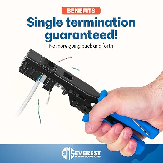 Everest easyJACK - 90° Angled Speed Termination Keystone Tool Set - with 20-Pack of RJ45 Cat6 Keystone Jacks in Black (Slim Profile Design) - Time Saver Network Punch Down Tool Cat6