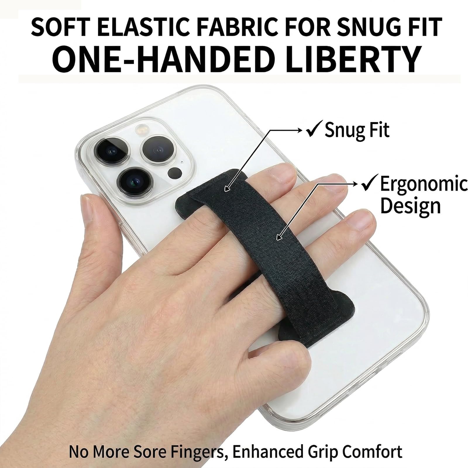 WUOJI Phone Grip Holder for Hand, Universal Finger Strap Phone Holder, Finger Selfie Grip Compatible with Most Smartphones (PU Black) - 2Pack