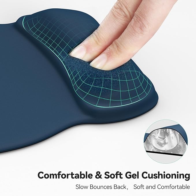 TECKNET Gel Mouse Pad with Wrist Rest, Ergonomic Office Mousepad with Wrist Support - Non-Slip & Smooth Surface Comfortable Desk Accessories Mat for Office, Gaming and Study - Navy
