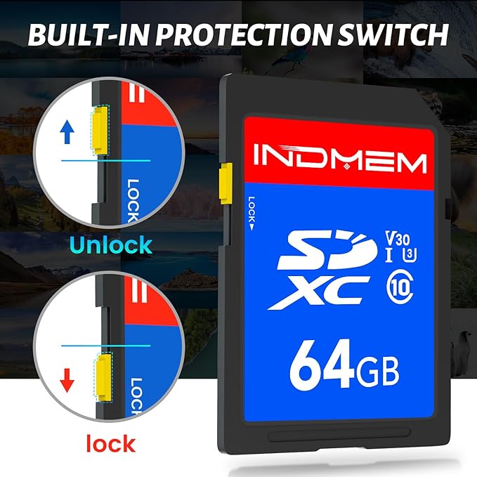 INDMEM SD Card 64GB 8-Pack, Class 10 64GB High Speed up to 90M/S Full HD Video Flash Memory Card MLC Standard Secure Digital Cards Camera Cards