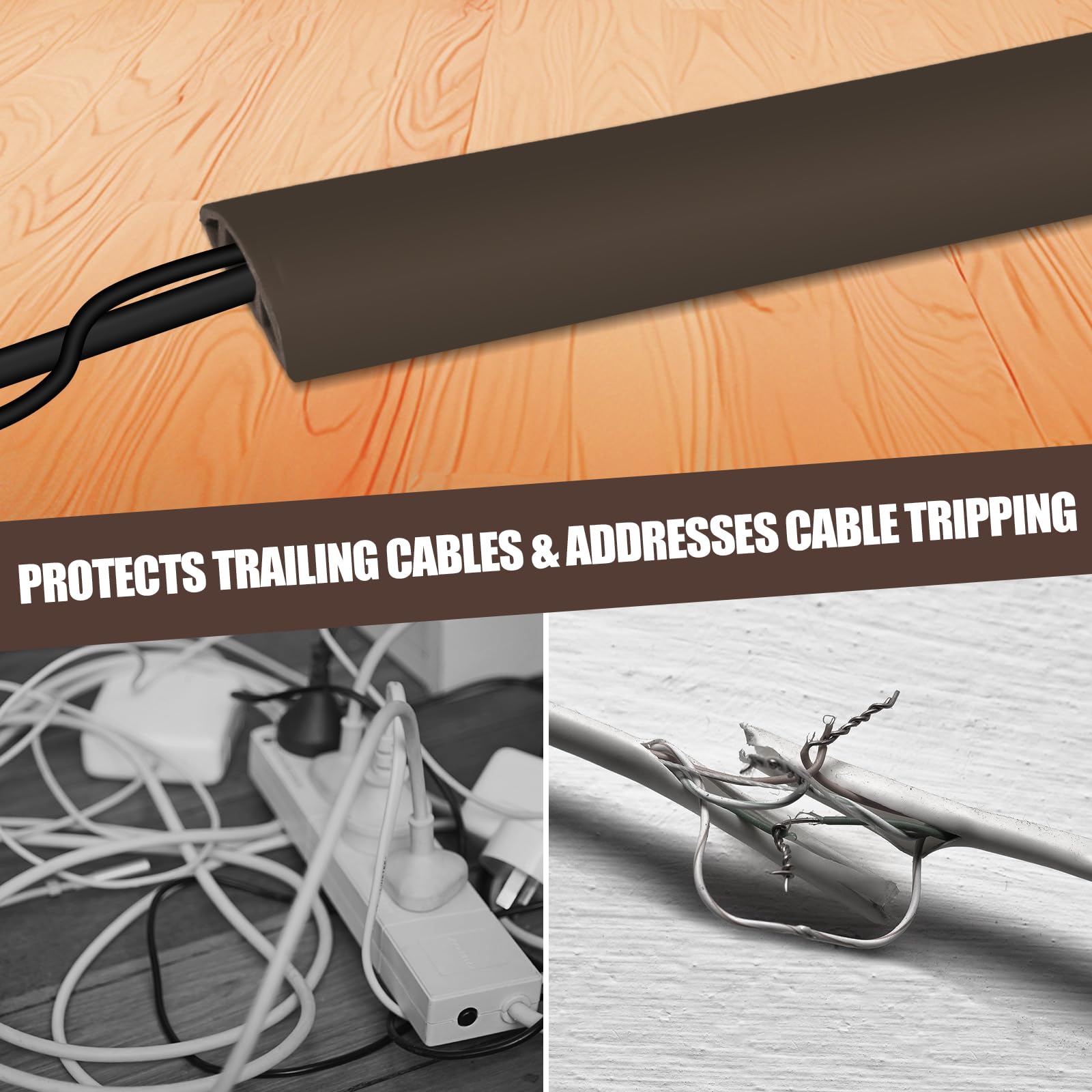 Floor Cord Cover Cable Cavity Self Adhesive Cord Hider Floor 10FT Floor Cable Management Power Cord Protector Floor Electric Cord Covers for Offices, Gym, Exhibitions (CoffeeBrown, 1.18" x 10')